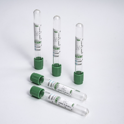 Tube à essai vert de vide de tube de collection de prise de sang d'héparine de lithium 2-10ml