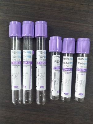 Tuyaux en verre K2 EDTA pour 1ml-10ml Capacité avec étiquette de tube violet Couleur dans le matériau en verre