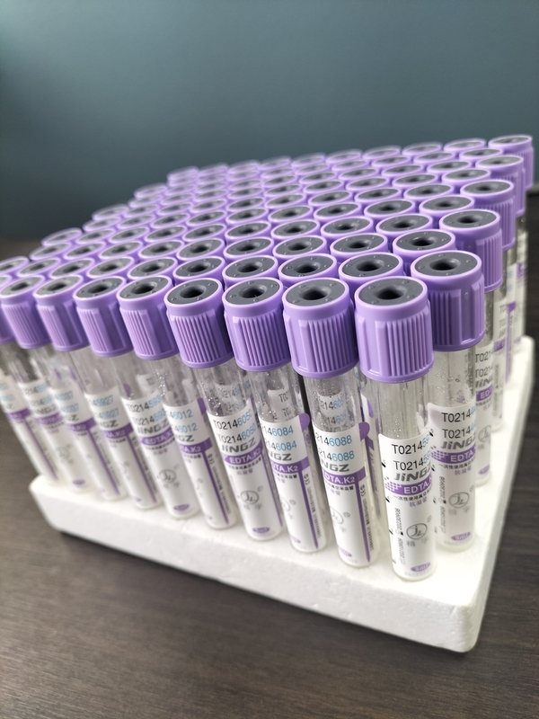 Tuyaux en verre K2 EDTA pour 1ml-10ml Capacité avec étiquette de tube violet Couleur dans le matériau en verre